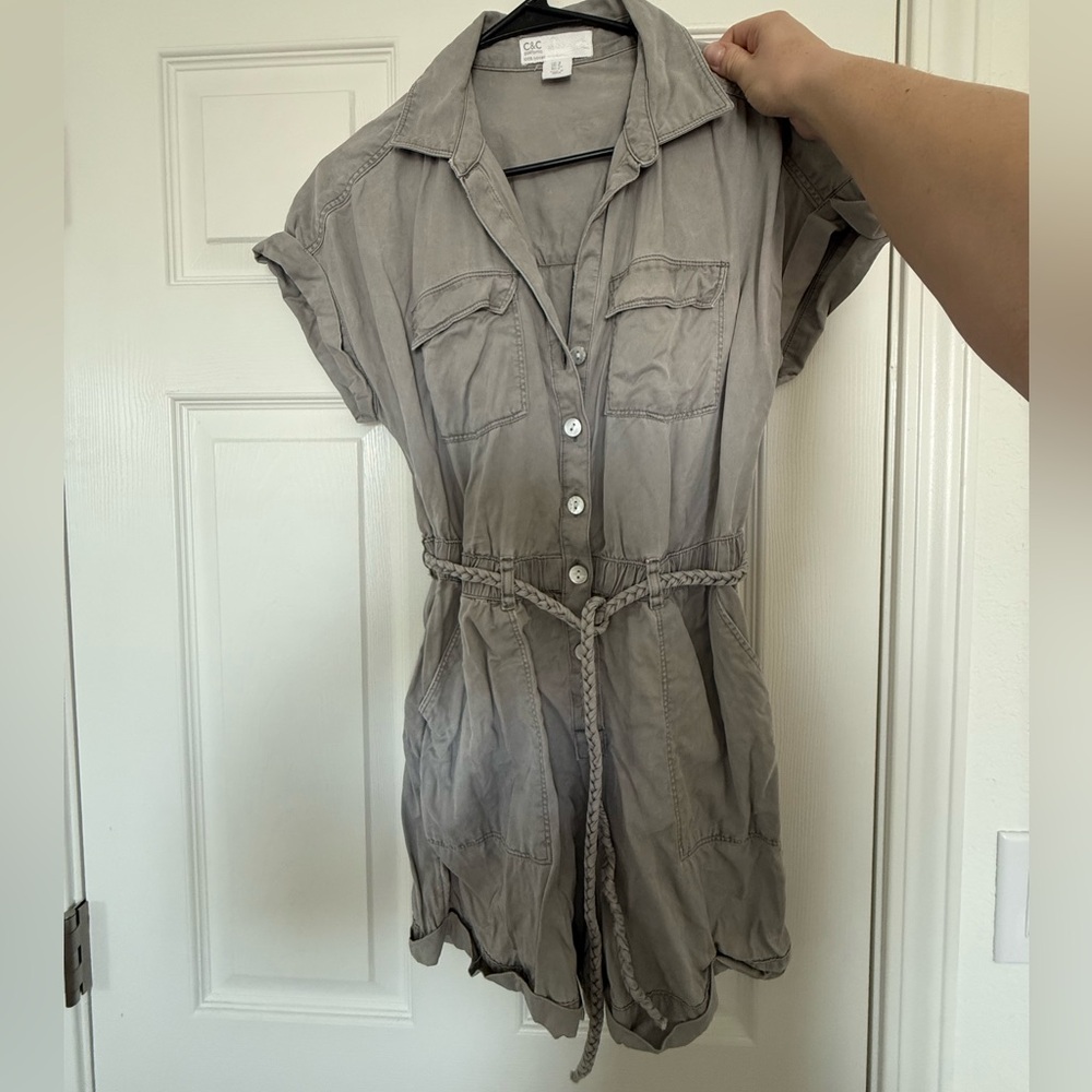 C&C California Utility Romper Gray Size 4 Button Front